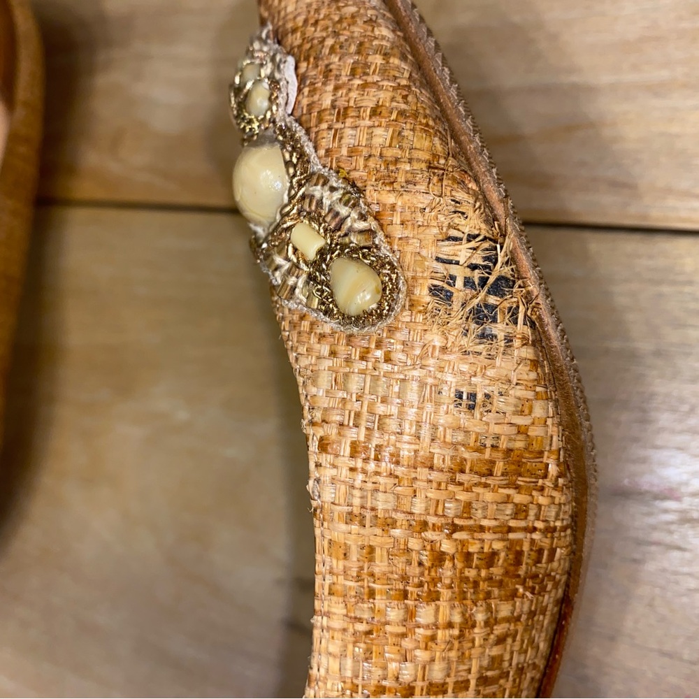 Oscar de la Renta Gold Woven Pointed-Toe Jeweled Pumps - Picture 6 of 6